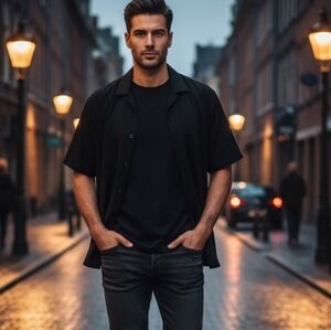 Geoffrey Beene Black Short Sleeve Button Down